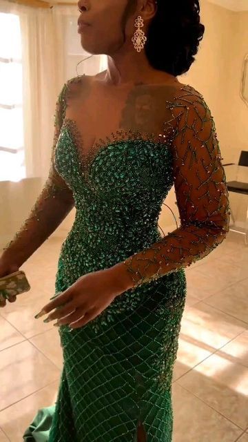 Luxury Beaded Mermaid Prom Dresses Crystals African Black Girls Birthday Party Gown Sexy Scoop Neck Side Slit Dress      S6220