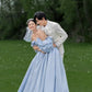Sky Blue Elegant Bridal Gown Lace Up Back Long Vintage Bride Dress         S6491