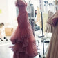 Pink Tulle Party Prom Dresses Long Evening Dress       S6598
