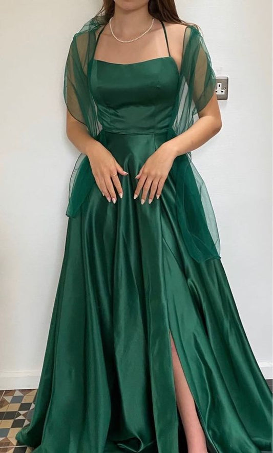 Beautiful A line Green Long Satin Prom Dress      S6263