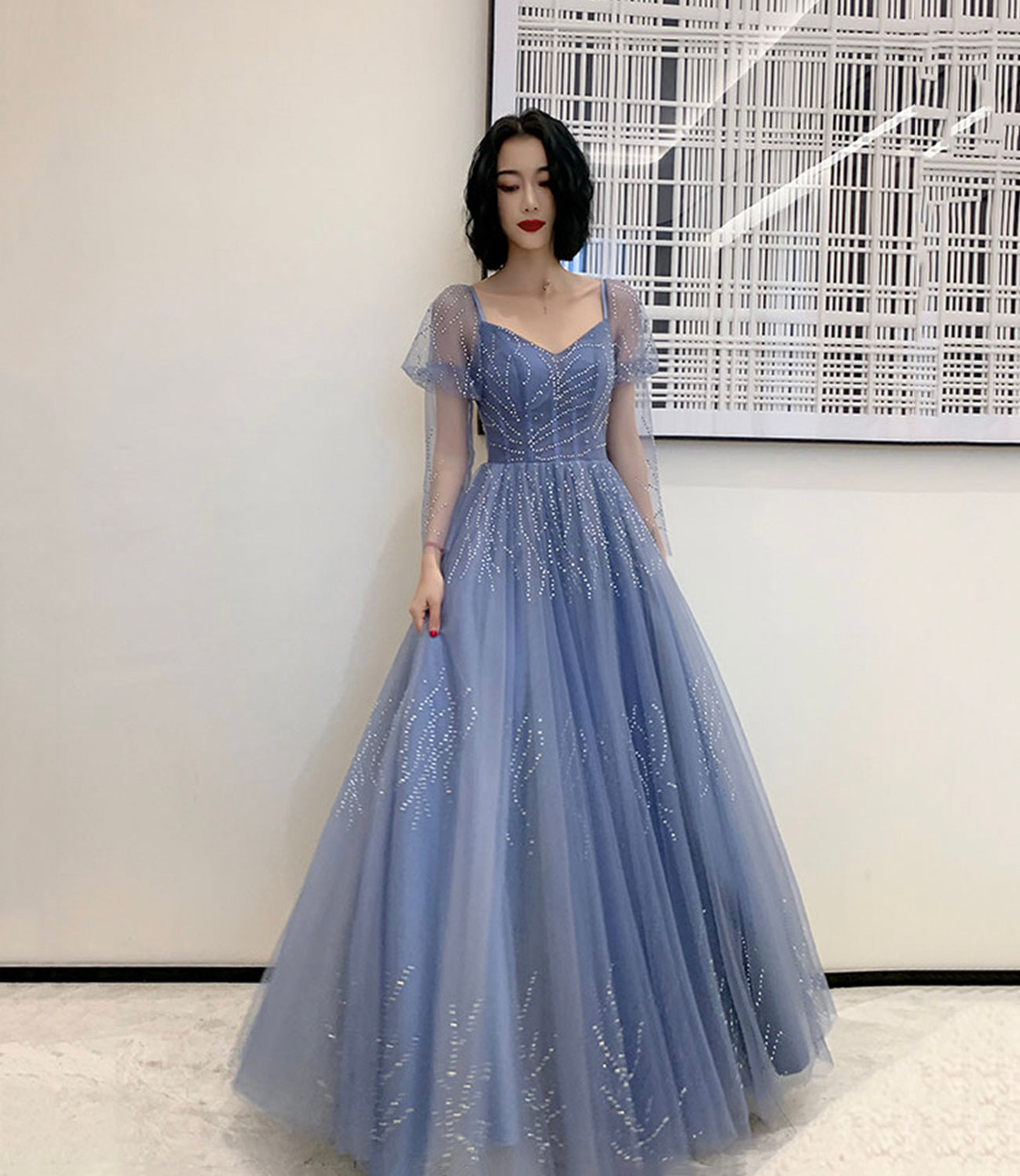 Blue Tulle Long Formal Dress Party Dress, Beautiful Blue Prom Dresses     S6371