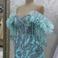 Luxury Prom Dress Mint Green Cocktail Dress Mermaid Off Shoulder Crystal Tassels Evening Dress         S6238