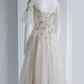 Light Tulle Sequin Tea Length Prom Dress, Tulle Formal Dress      S6335