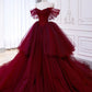 Ball Gown Off The Shoulder Tulle Burgundy Sweet 16 Dresses       S6297
