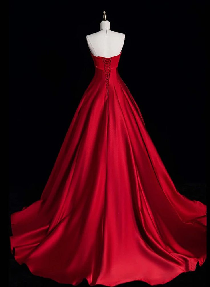 Red Simple Satin Long Party Dress Evening Dress, Red Satin Formal Dress       S6295