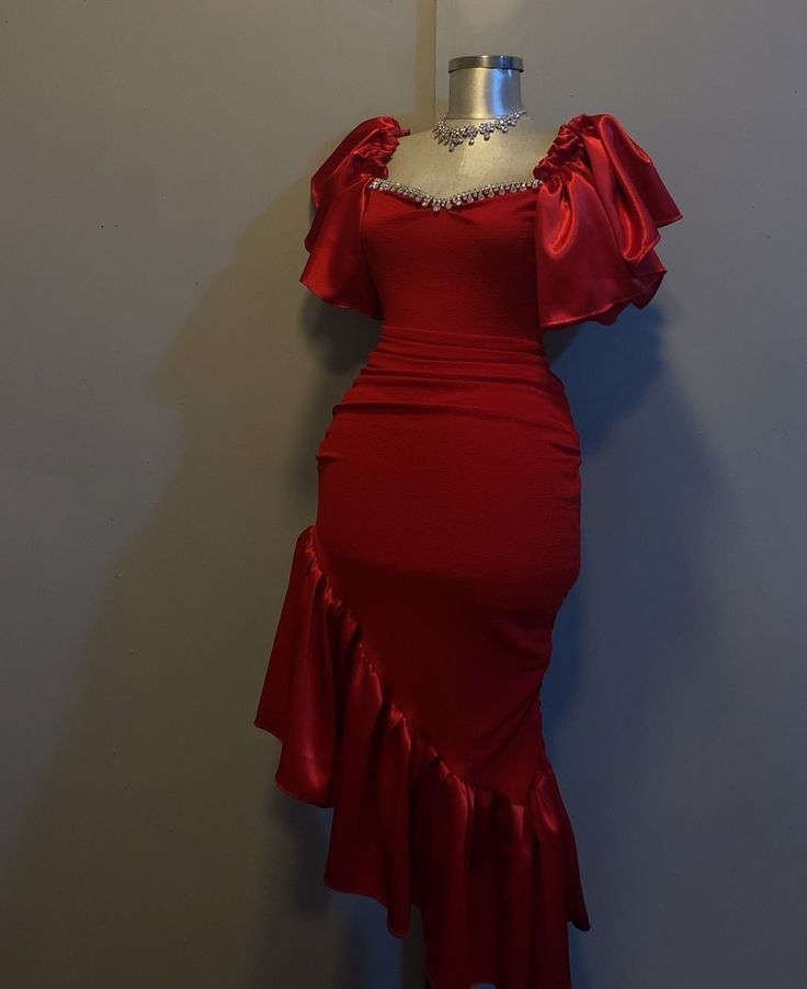 Red Irregular evening dress sheath prom dress       S5961