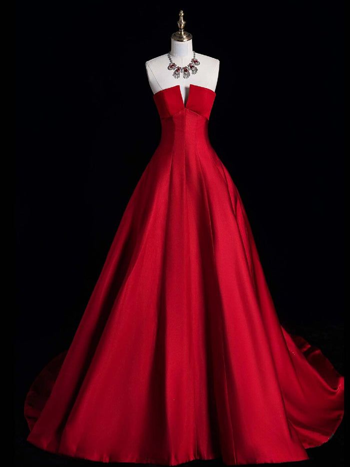 Red Simple Satin Long Party Dress Evening Dress, Red Satin Formal Dress       S6295