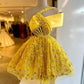 Yellow One Shoulder Tulle A Line Homecoming Dresses     S5931