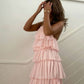 Pink Halter Layer Elegant Long Party Dress    S6479