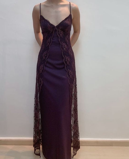 Sexy V-neck Grape Vintage Party Dress Long Formal Dress      S6306