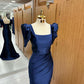 Blue Long Mermaid Prom Dress with Bubble Sleeves and Square Neckline Slit      S5963