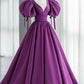 Satin Short Sleeves Long Party Dress, V-neckline Prom Dress Long Evening Dress       S6516