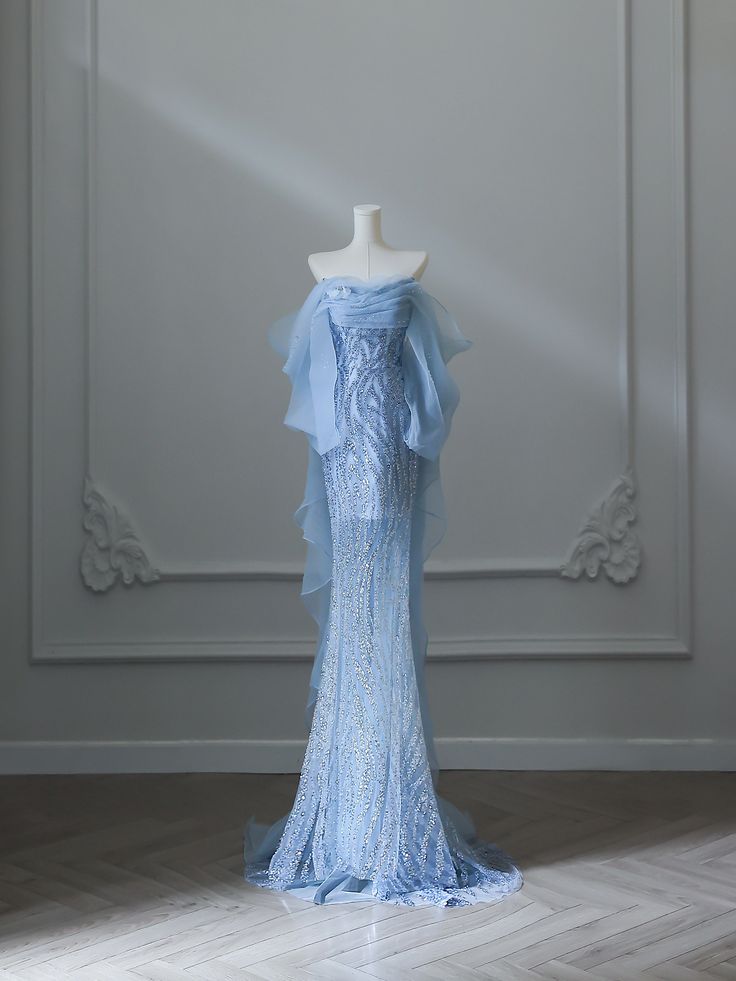 Blue Mermaid Long Princess Dress Evening Gown       S6555