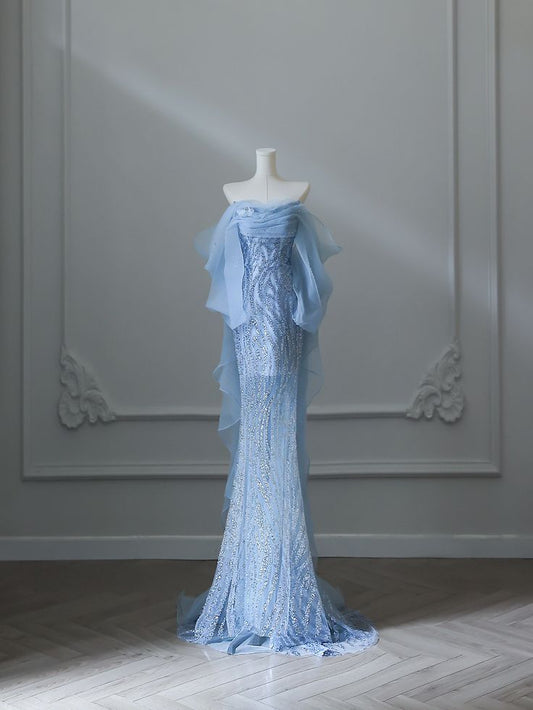 Blue Mermaid Long Princess Dress Evening Gown       S6555