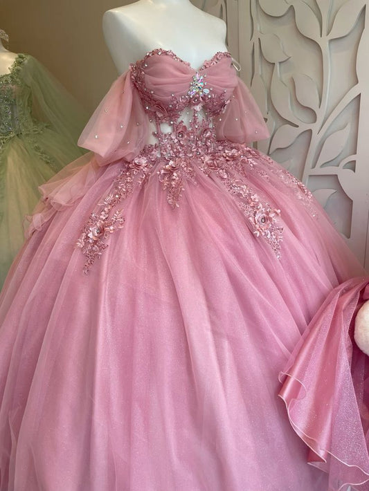 Pink Quinceanera Dresses Off Shoulder Long Sweet 15 Princess Dress Girl Prom 16 Ball Gown       S6432