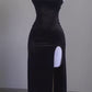 Sexy Sheath Spaghetti Straps Black Slit Long Prom Dress      S6243