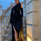Sexy Mermaid One Shoulder Long Black Slit Prom Dress         S6076