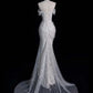 Elegant Mermaid Off The Shoulder Sequin Long White Wedding Dresses     S6566
