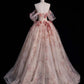 Pink Appliques Prom Dresses Ball Gown Off-The-Shoulder Floor-Length Long Prom Formal Dresses     S6383