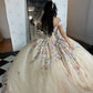 A Line Quinceanera Dresses Ball Gown Off The Shoulder Sparkly Floral Sweet 16 Dresses     S6085