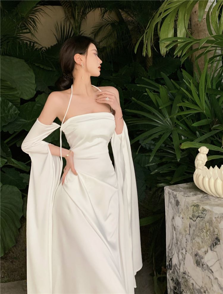 White evening gown for women elegant stunning off-shoulder dress     S5782