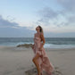 Sexy Pink Chiffon Long Prom Dress Birthday Outfits With Ruffles       S6167