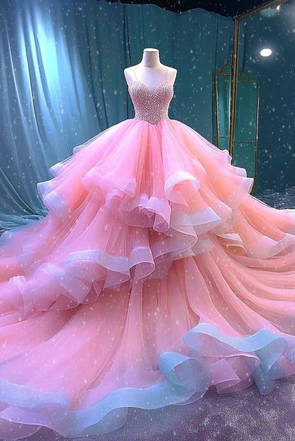Ball Gown Straps Pink Organza Sweet 16 Dresses       S6394