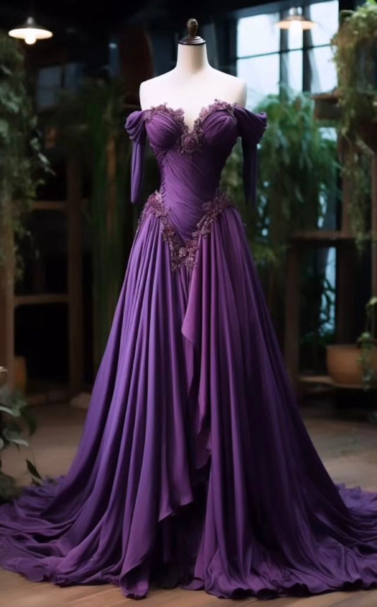 Unique A Line Purple Long Prom Dress, Long Evening Dress      S6447