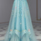 A-line Blue Elegant Long Prom Dresses Evening Formal Dress     S6377