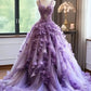 A-line Lilac Tulle Elegant Long Prom Dresses Evening Formal Dress     S6389