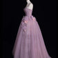 Tulle Prom Dress with Flowers Purple Long Prom Dresses Birthday Outfits       S6547