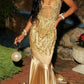 Gold Sleeveless Mermaid Long Court Train Prom Dresses Mermaid Party Dress        S6411