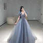 V Neck Prom Dresses A Line Tulle Long Evening Dress      S6434