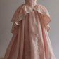 Retro Ball Gown Off The Shoulder Pink Satin Lace Long Prom Dress        S6492