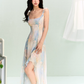 Chiffon smudged kelp-edge printed suspender dress for women summer waist-length dress R3327