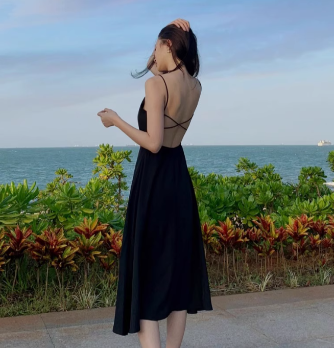 Sanya beach dress 2025 sexy backless suspender dress holiday travel long dress R1500