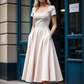 Square Neck Midi Evening Dress, Short Sleeve Prom Dress      S7004