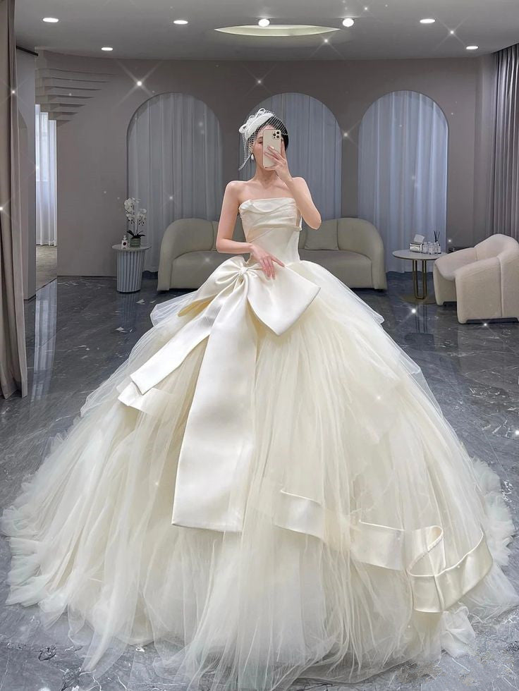 A Line Tulle Wedding Dresses Sleeveless Long Bridal Gowns    S6648