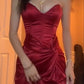 Elegant Dark Red Satin Prom Dresses Long Slit Evening Dress       S6571