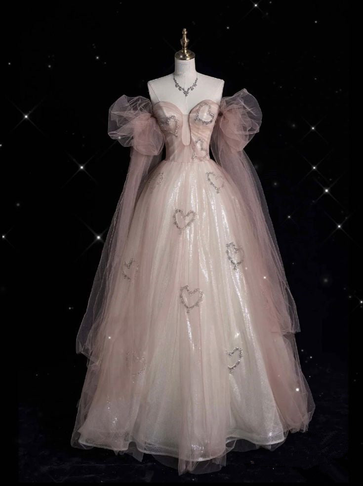 A Line Long Pink Evening Gown Princess Dress Prom Ball Gown       S6564