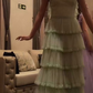 Sage Green A-Line Tiered Elegant Long Prom Dress     S6966