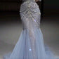 Elegant Mermaid Off The Shoulder Blue Tulle Prom Dresses      S6501
