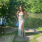 Glitter Green Sequined Long Prom Dress with Slit     S6675