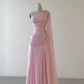 Vintage A Line One Shoulder Pink Chiffon Floor Length Prom Dresses Beads Evening Dress      S5591