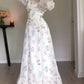 Elegant Flowers Print Ruffle Long Sleeve Prom Dresses       S5592