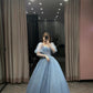 Blue Long Sleeves Prom Dresses A Line Sweetheart Tulle Long Prom Dress      S6428