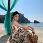 Bohemian style v-neck floral suspender dress temperament waist A-line long skirt R0592
