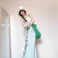 Mint green suspender dress 2025 new style seaside vacation gentle style waist slim hip skirt R0429