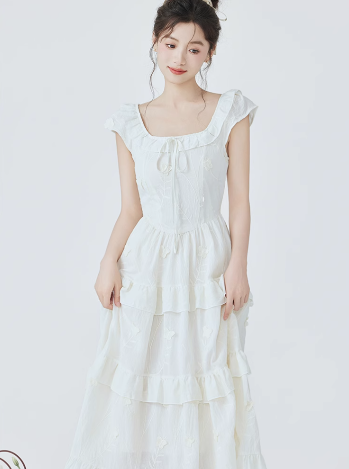 Tea break French gentle style sweet dress new waist temperament long dress R2378