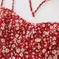 French holiday style short red 2025 new floral suspender dress R2646
